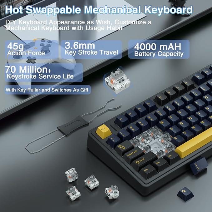 AULA F75 75% Wireless Mechanical Keyboard, Hot Swappable Creamy Keyboard, Pre-lubed Greywood Switches RGB Backlit Gaming Keyboards, 2.4GHz/Type-C/BT5.0(Cool Black) - Image 4