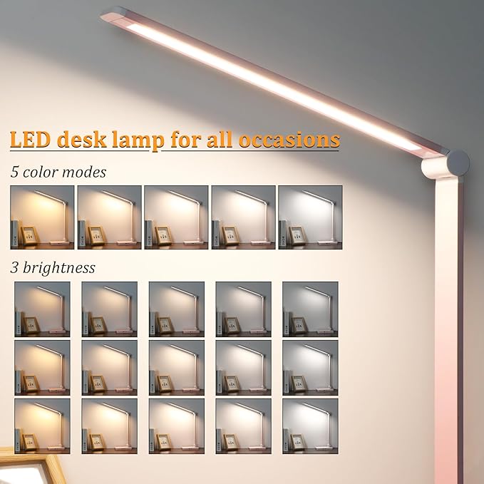LED Desk Lamp with USB Ports,Touch Desk Lamps for Home Office with 5 Modes | 3 Brightness Desk Light with Small Night Light,Reading Lamp Table Lamp for Bedroom Bedside Study Pink （with adapter） - Image 2