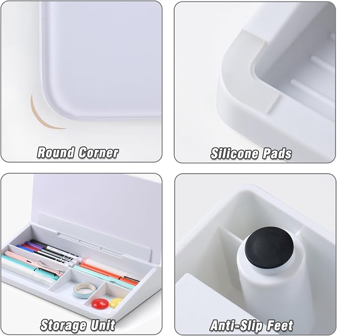SELEAD Desktop Glass Whiteboard with Storage, Small Dry Erase White Board Computer Pad Keyboard Stand for Home, School, Office Desk Accessories - White - Image 5