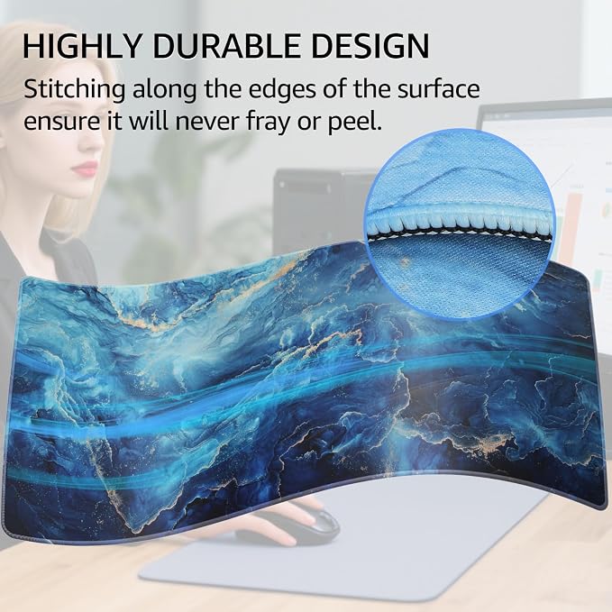 KTRIO Large Gaming Mouse Pad, Desk Mat, 31.5 x 15.7 in, Blue Marble, XXL | Smooth Micro-Weave Surface, Artistic Pattern Design, Non-Slip Rubber Base, Durable Stitched Edges, Office & Home Use - Image 4