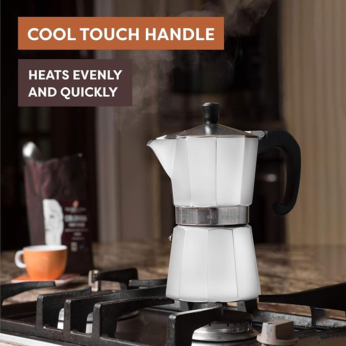 Bellemain Stovetop Espresso Maker, Italian Moka Pot, 9-Cup White | Classic aluminum design brews rich espresso at home or camping, with an easy-to-use and easy-to-clean design. - Image 4