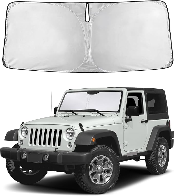 EcoNour Windshield Sunshade Compatible for Jeep Wrangler 1997-2015 2016 2017, Sun Visor for Front Windshield & Window Sun Shade Cover, UV Heat Blocker & Protector, Car Accessories by EcoNour