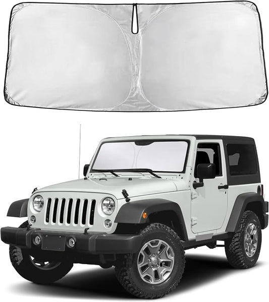 EcoNour Windshield Sunshade Compatible for Jeep Wrangler 1997-2015 2016 2017, Sun Visor for Front Windshield & Window Sun Shade Cover, UV Heat Blocker & Protector, Car Accessories by EcoNour