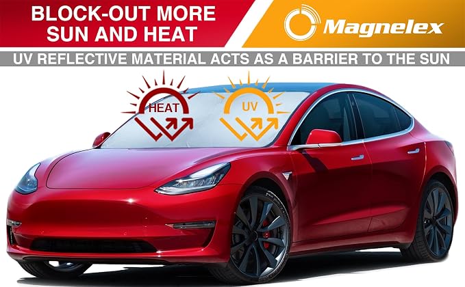 Magnelex Tesla Windshield Sun Shade (Model 3/Y), Reflective Polyester Blocks Heat & Sun, Foldable Car Window Sun Blocker, Mirror Cut-Out, Fade-Resistant Sunshade, Tesla 3 Accessories (Pack of 2) - Image 5