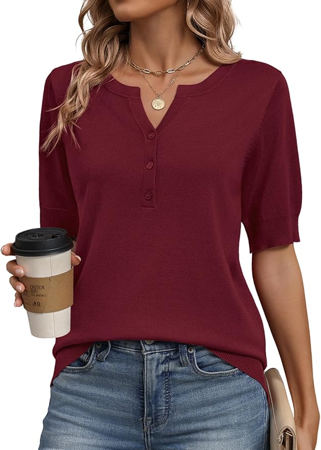 Zeagoo Women's Short Sleeve Sweater 2026 Spring Summer Tops Lightweight Casual V Neck Sweaters Dressy Work Blouses Clothes by Zeagoo