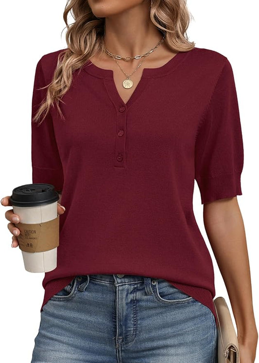 Zeagoo Women's Short Sleeve Sweater 2026 Spring Summer Tops Lightweight Casual V Neck Sweaters Dressy Work Blouses Clothes by Zeagoo