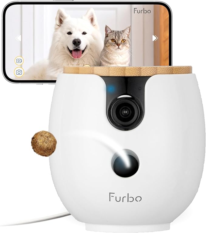 Furbo Mini 360° 2K QHD Pet Camera: Basic See, Talk & Toss Features, No AI Alerts, No Subscription Required, Dog & Cat Rotating Treat Dispenser w/Phone App, Smart Indoor Cam, 2-Way Audio & Night Vision by FurboPetCamera