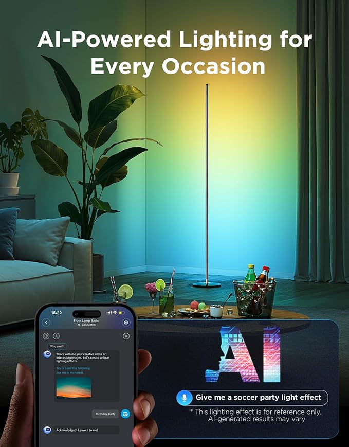Govee RGBIC Floor Lamp Basic, 1000lm LED Corner Lamp, Black | Compatible with Alexa and Matter, Modern Floor Lamp with Music Sync and 16 Million DIY Colors, Standing Lamp for Bedroom - Image 7