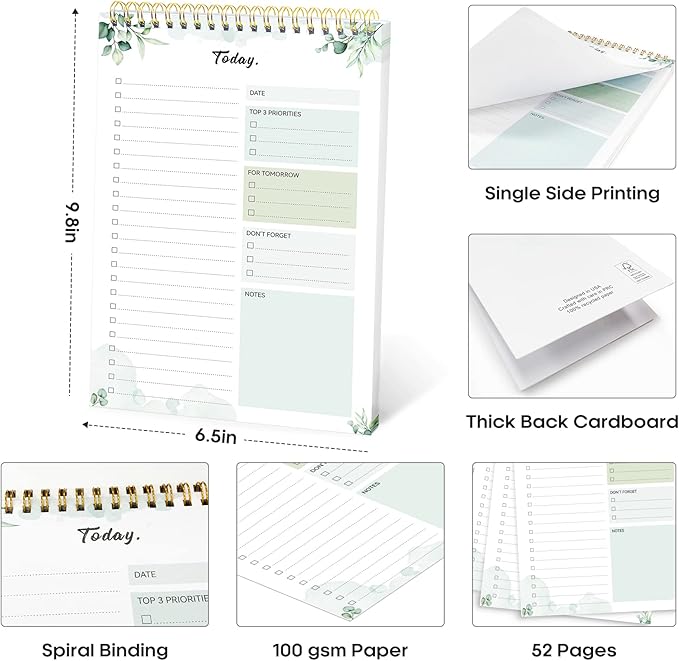 Taja To Do List Notepad, Undated Daily Planner for Work and Goal Setting | Nature, 52 Sheets, 9.8" x 6.5" , for Office, Home and school, Daily Task Planning, Notes and Everyday Organization - Image 6