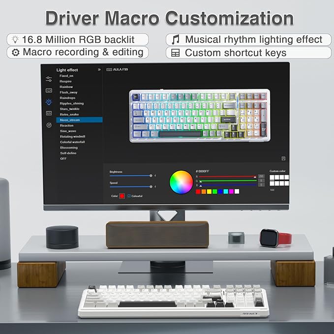 AULA F99 Wireless Mechanical Keyboard,Tri-Mode BT5.0/2.4GHz/USB-C Hot Swappable Custom Keyboard,Pre-lubed Linear Switches,RGB Backlit Computer Gaming Keyboards for PC/Tablet/PS/Xbox - Image 6