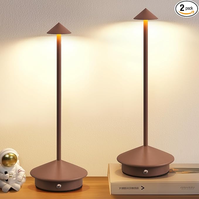 Modern Cordless Table Lamp Set of 2, Brown Portable LED Desk Lamps | 5000mAh, Rechargeable, Battery Operated Lighting for Bedroom, Dining Room, Restaurant, Coffee Shop, Camping, Night Light by NEWSEE