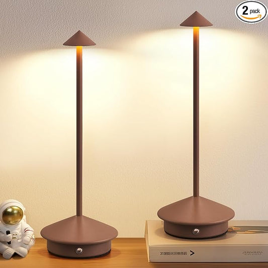 Modern Cordless Table Lamp Set of 2, Brown Portable LED Desk Lamps | 5000mAh, Rechargeable, Battery Operated Lighting for Bedroom, Dining Room, Restaurant, Coffee Shop, Camping, Night Light by NEWSEE
