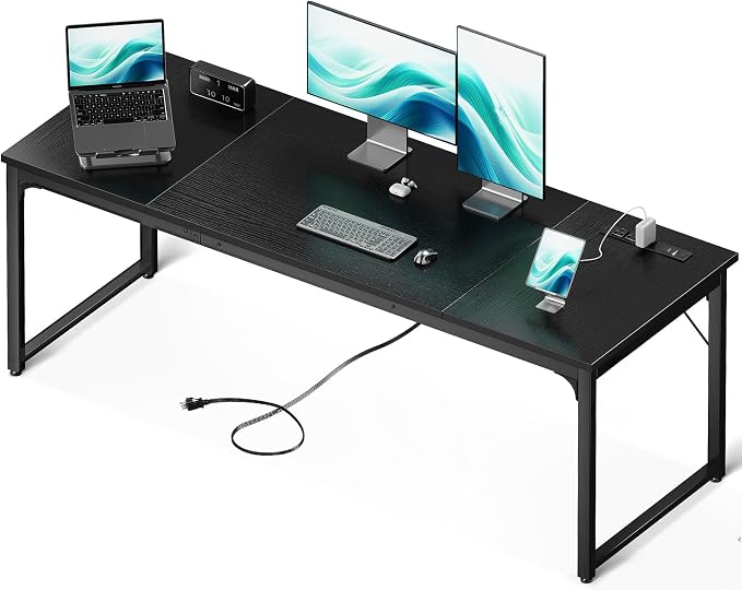 Coleshome 71 Inch Computer Desk with USB Ports, Large Office Desk, Long Study Student Writing Desk, Black | Extra-long workspace • Fits dual monitors • Stable steel frame • Spacious legroom • Home office & gaming by Coleshome