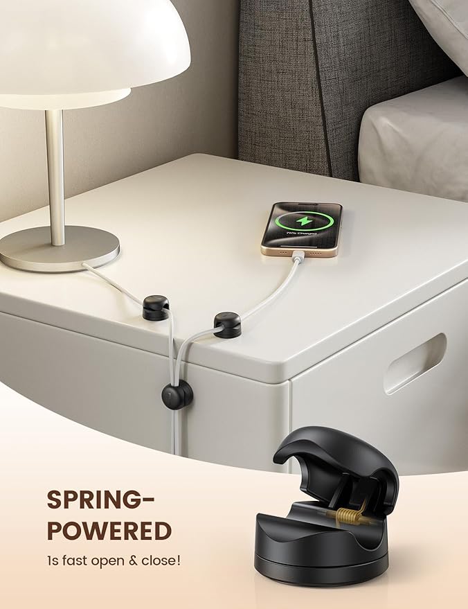 Lamicall 12Pack Rotating Cord Organizer, Desk Office Nightstand Accessories | Spring Cable Management Clips, Adhesive Phone Charger Holder Gadgets, Wire Organizer Keeper for Home Dorm Room Workspace - Image 5