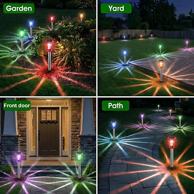 Eyrosa Solar Outdoor Lights, 10 Pack Solar Pathway Lights Outdoor Waterproof, Stainless Steel Stake Lighting for Garden Yard Path Walkway Driveway Patio Lawn Outside Decor,Color Changing - Image 3