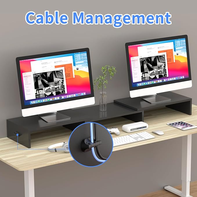 Pholiten Dual Monitor Stand Riser for 2 Monitors，Desktop Monitor Stand with Adjustable Length and Swivel Angles, Extra Long Multifunctional Stand up to 48.2" fit Computer Laptop Printer Max 44 lbs - Image 6