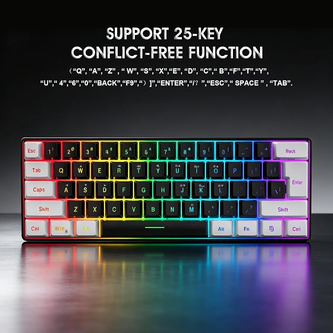 Snpurdiri 60% Wired Gaming Keyboard, Small RGB Backlit Membrane Gaming Keyboard, Ultra-Compact Mini Waterproof Keyboard for PC Computer Gamer White and Black | Backlit Small Membrane Gaming Keyboard for PC Computer Gamer - Image 7
