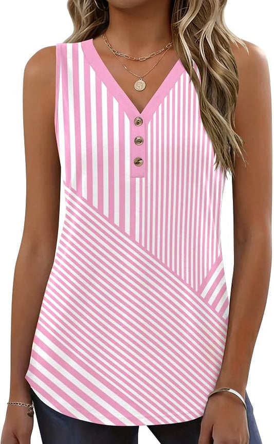 Zeagoo Tank Tops for Women 2026 Summer Top Henley Shirts Dressy Casual Loose Fit V-Neck Button Down Sleeveless Tshirt Blouse by Zeagoo