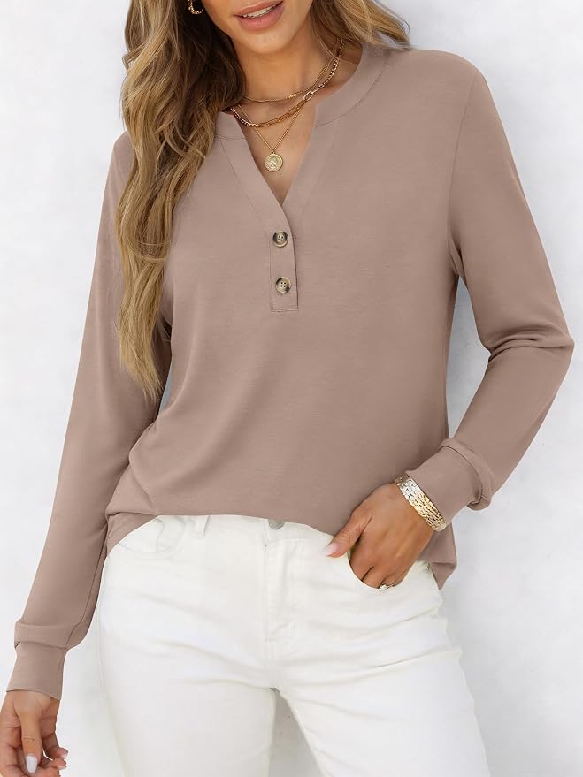 ANRABESS Women's Long Sleeve Shirts 2026 Spring Fashion Dressy Casual Tops Trendy Henley Blouses Cute Work Outfits Clothes - Image 2