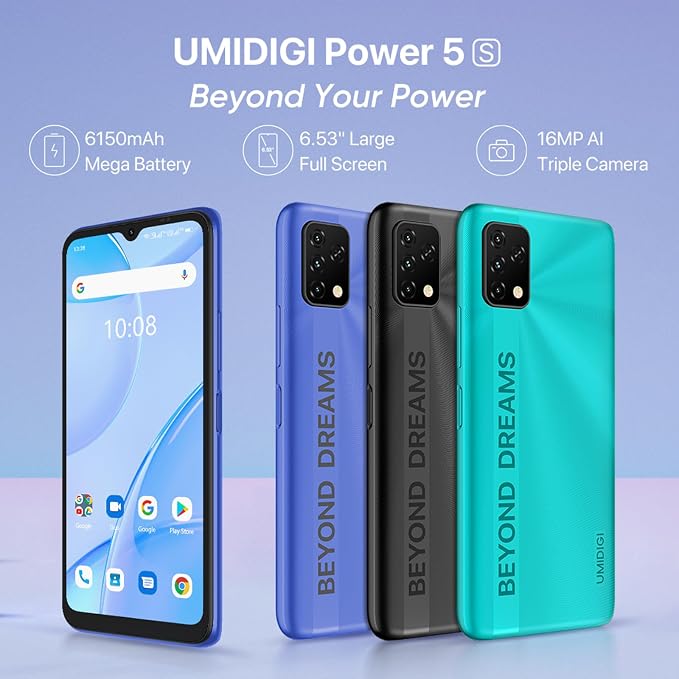 UMIDIGI Power 5S 4+32GB Unlocked Cell Phone Expandable 258GB, Up to 2.0GHz 6150mAh with 3D Unibody Design, 6.53 HD Display Smartphone with 16MP AI Triple Camera, Dual SIM - Image 2