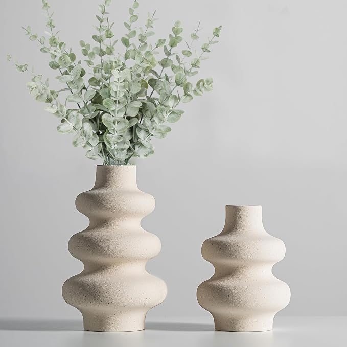Steviieden Ceramic Vases Set 2, Modern Home Decor,Off White Round Vases,Modern Dried Flower Vases, Boho Home Decor for Centerpieces Wedding Dinner Table Party Living Room Office Bedroom by Steviieden