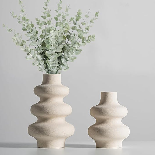 Steviieden Ceramic Vases Set 2, Modern Home Decor,Off White Round Vases,Modern Dried Flower Vases, Boho Home Decor for Centerpieces Wedding Dinner Table Party Living Room Office Bedroom by Steviieden