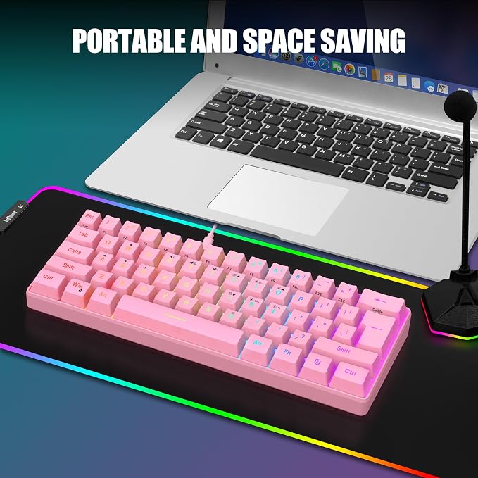 RedThunder 60% Gaming Keyboard and Mouse Combo, Ultra-Compact 61 Keys RGB Backlit Mini Keyboard, Lightweight 7200 DPI Honeycomb Optical Mouse, RGB Wired Gaming Set for PC MAC PS5 Xbox Gamer(Pink) - Image 7
