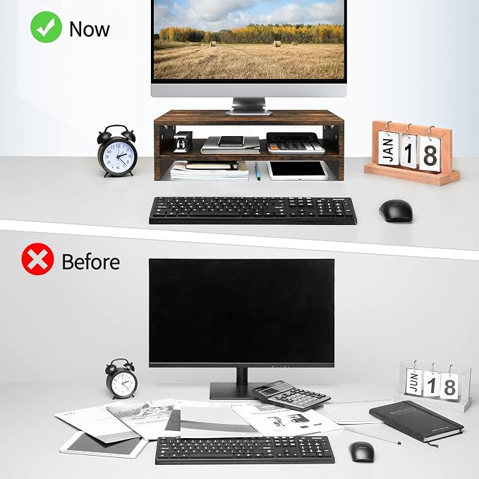 Zimilar Monitor Stand Riser, 2 Tiers Wood Laptop Computer Monitor Riser | for PC Screen, iMac, Desktop Screen Monitor Stand Riser with Storage for Home Office - Image 5