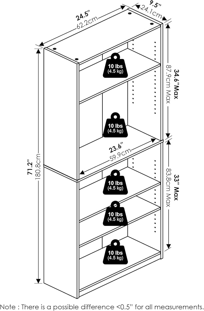 FURINNO Wright 5-Shelf Bookcase, Soft White - Image 3