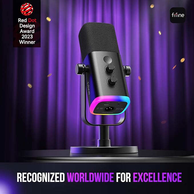 FIFINE AmpliGame AM8 USB/XLR Dynamic Microphone for Gaming Streaming | Podcast Mic with RGB Light, Mute Button, Headphones Jack, Desktop Stand, for Vocal Recording Singing YouTube - Image 2