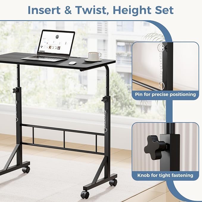DUMOS 31.5" Walking Pad Desk, Laptop Desk, Home Office | Lockable Wheels, Adjustable Height, Portable Rolling Design, Treadmill Use, Stand Up Style, Black - Image 6