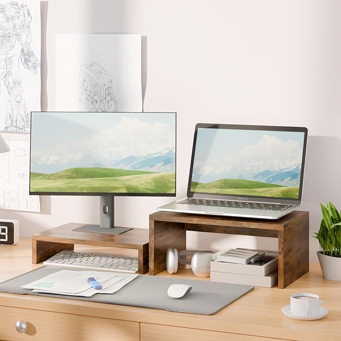 TEAMIX 6.7 inch Tall Monitor Stand Riser, Wood Shelf Riser, Desk Organizer | Laptop/Printer/Computer Stand, Extra Storage Underneath,Hold 80 Lbs, Rustic Design, Smooth Espresso Finish, for Home Office - Image 6