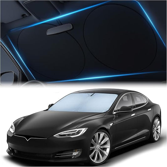 Magnelex Tesla Windshield Sun Shade for Model S 2012-2026 - Reflective Polyester Blocks Heat & Sun, Foldable Car Window Sun Blocker, Mirror Cut-Out, Fade-Resistant Sunshade, Tesla S Accessories by Magnelex