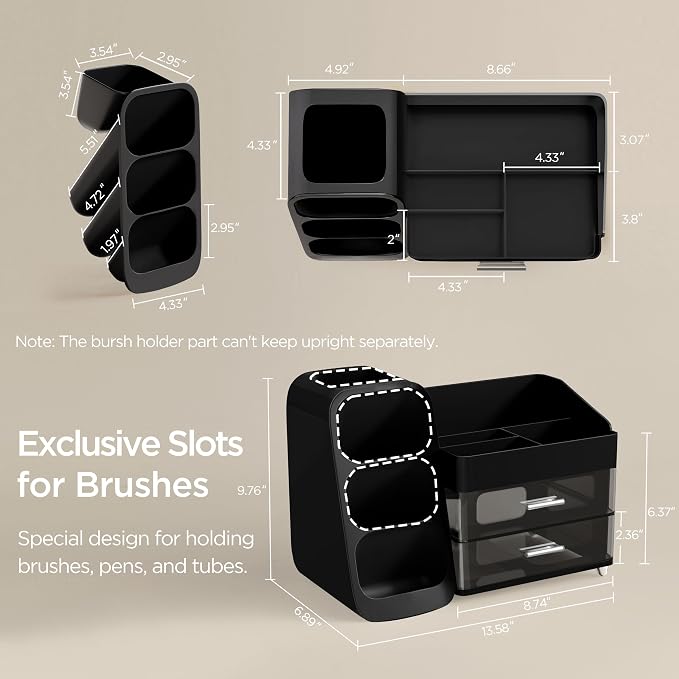 HBlife Cologne Organizer for Men Makeup Organizer with Brush Holder for Vanity, Large Plastic Bathroom Countertop Organizer Skin Care Storage, Fathers Day Gift for Dad Husband, Black - Image 3