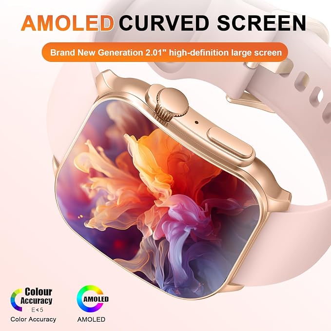Smart Watch for Women, 2.01" AMOLED Curved HD Screen Smart Watch, Fitness Tracker with 24/7 Heart Rate/Sleep Monitor, IP68 Waterproof Running Watch,Compatible with iOS & Android for Daily Workout Pink - Image 5
