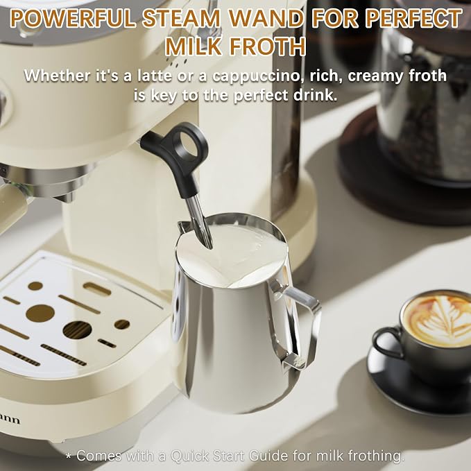 Espresso Machine 20 Bar, Latte and Cappuccino Machine with Steam Milk Frother, Fast Heating, Professional Espresso Maker for Home, 42oz Removable Water Tank, Cream - Image 4
