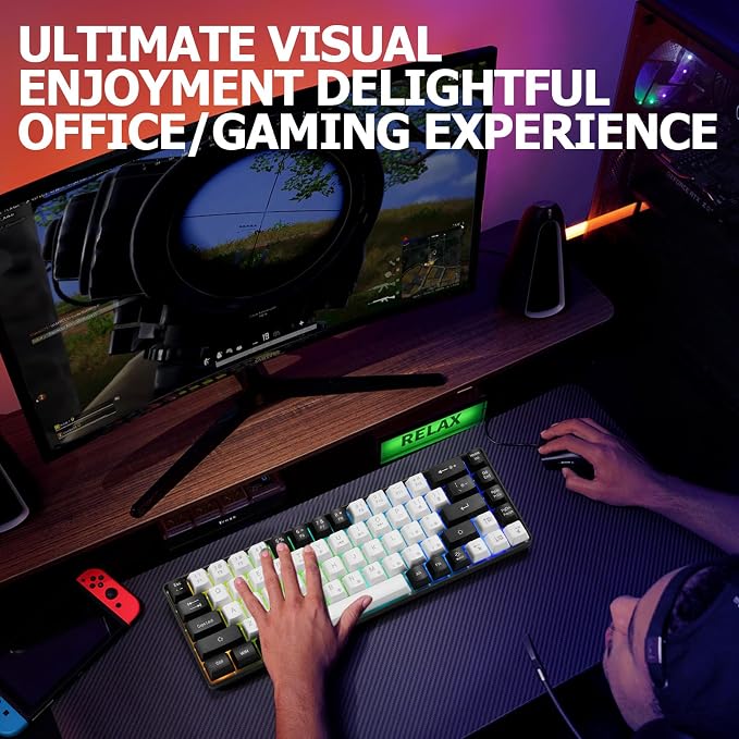 Guiheng Wired Portable 60% Mechanical Gaming Keyboard,RGB LED Backlit Compact 68 Keys Mini Wired Office Keyboard with Red Switch for Windows Laptop PC Mac - White - Image 7
