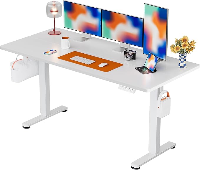 ErGear Height Adjustable Electric Standing Desk, 55 x 28 Inches Sit Stand up Desk, Memory Computer Home Office Desk, White by ErGear