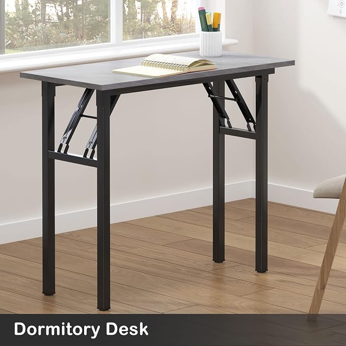 Need Small Computer Desk 31.5 Inch Folding Home Office Table Slate Ash | Black Frame Writing Gaming Work Table/Sturdy Foldable Study Table for Small Space/Dormitory, No Assembly Required - Image 7