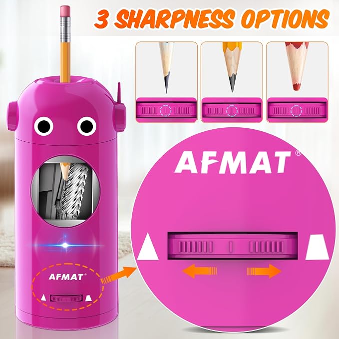 AFMAT Electric Pencil Sharpener for Colored Pencils 7-11.5mm, Fully Automatic Robot Pencil Sharpener, Auto in & Out, Rechargeable Hands-Free for Classroom/Home/Office, Battery Operated, PSX5RB, Pink - Image 4