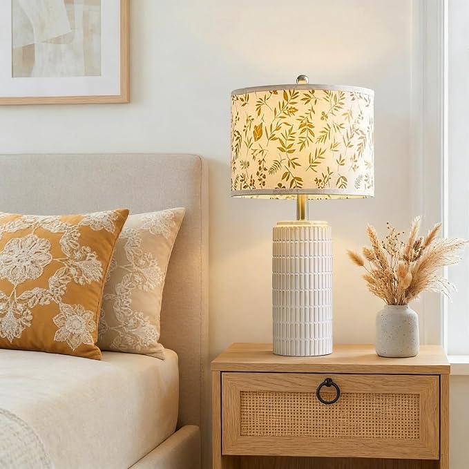 PoKat 23'' Dried Flowers Table Lamp for Bedroom Nightstands, Birthday Gifts for Women Mom, House Warming Gifts New Home Decor, Ceramic Lamp for Living Room Nursery, Modern Bedroom Lamp for Dresser - Image 3