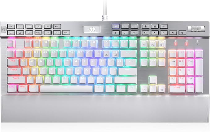 Redragon K550 RGB Gaming Keyboard, 104 Keys + 12 Macro G Keys Wired Mechanical Keyboard w/Aluminum Top Plate, Custom Clicky Purple Switch, Extra USB Port & Wrist Rest by REDRAGON