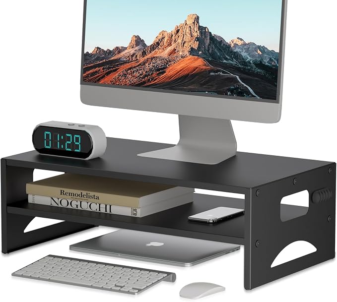 Pholiten Monitor Stand Riser, Desktop Stand, Computer Stand, Ergonomic Design, Two-Level Design, Desktop Organization, Keyboard Smartphone Storage, Printer Stand, Display Stand, 16.5 x 9.3 x 5.6 - Image 2