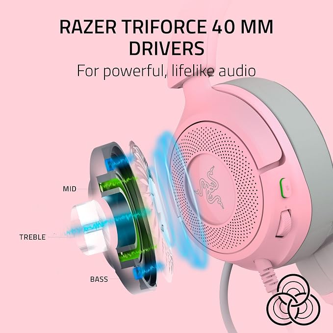 Razer Kraken Kitty V3 X Wired Gaming Headset, Kitty Ears, Pink | HyperClear Cardioid Mic, 40 mm Drivers, 7.1 Surround Sound, Comfy Ear Cushions, Cross-Platform via 3.5mm PC, PS5, Xbox - Image 4