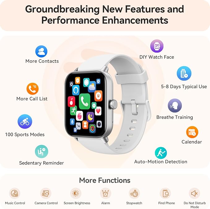 Gydom Smart Watches for Women Men [Alexa Built-in, 1.8"] Smartwatch with Heart Rate/SpO2/Sleep/Stress, 101+ Sports Modes, IP68 Waterproof, Pedometer Fitness Tracker for iOS Android Phones, White - Image 6