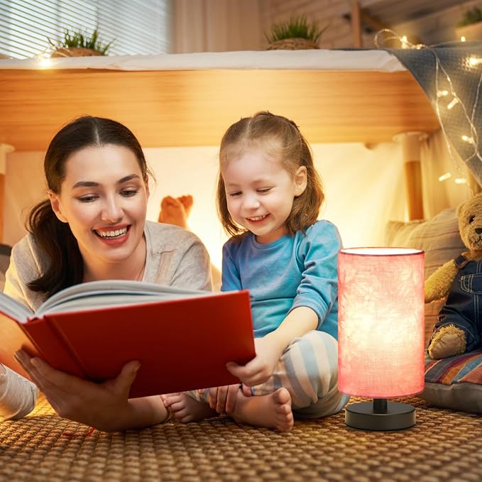 Fenmzee Small Table Lamps(Pink Shade - Black Base, 9" Inline Control) | 3000K LED Blub Included | 680 Lumens | Easy Assembly | Minimalist Design | E26 | for Kitchen | for Kids Room - Image 7