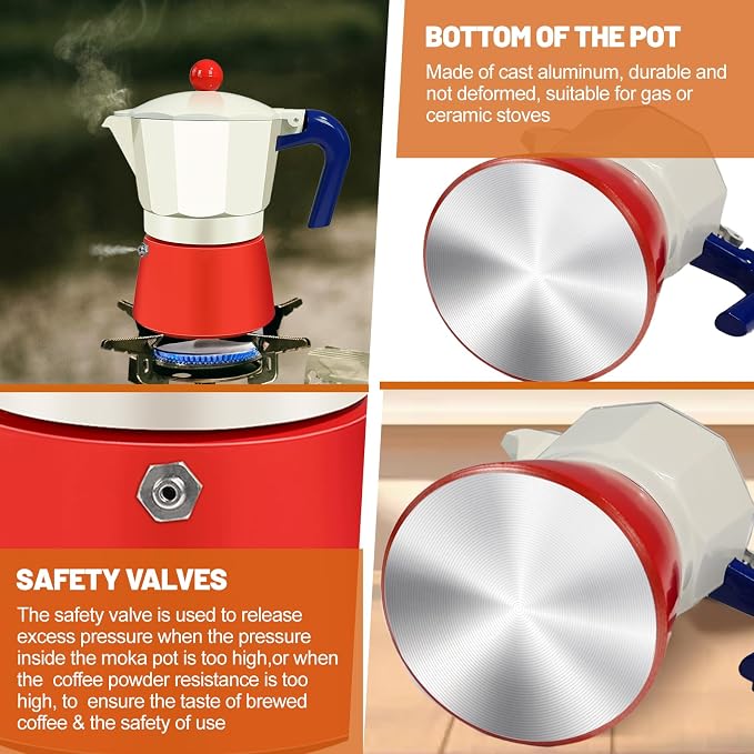 3 Cup Aluminum Espresso Stovetop Moka Pot Express Coffee Maker Percolator Italian Classic Mocha Coffee Machine for Italian and Cuban Cafe Brewing for Home & Camping 150ml 5oz - Image 6