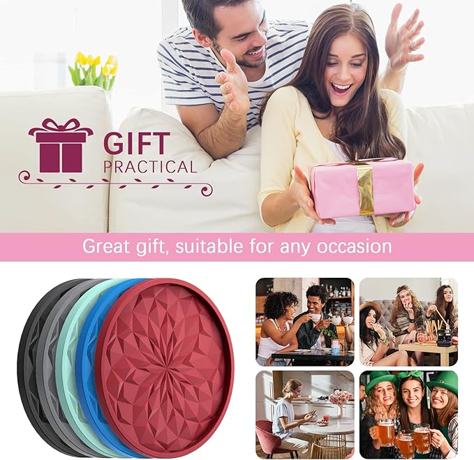 ME.FAN Silicone Coasters with Holder,[6 Pack] Drinking Coasters - Cup Mat for Hot or Cold Drinks, Thickened, Non-Slip, Non-stick,Deep Tray Orange - Image 7