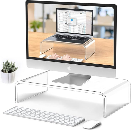 Acrylic Monitor Stand Riser Clear Laptop Stand Riser L15 xW7.5 xH4 | PC Holder, Compatible with All Notebooks and Monitor, Decoration for Office & Home,White Aesthetic Design, Office Supplies by Beimu