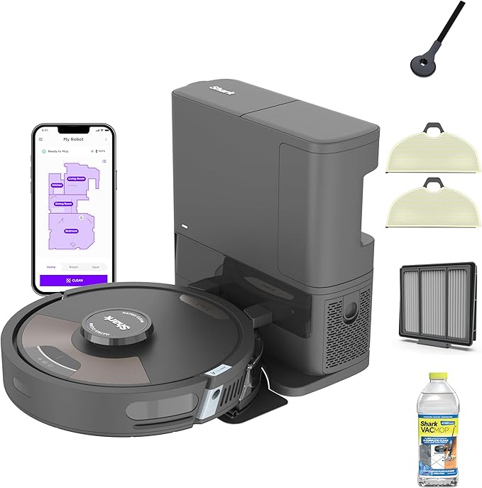Shark Matrix Plus 2-in-1 Robot Vacuum & Mop, Black/Mocha Silver, AV2630WA | Sonic Mopping, Matrix Clean, CleanEdge, HEPA 45-Day Self-Empty Base, 360° LiDAR Mapping, Self-Cleaning Brushroll, Wi-Fi by Unknown